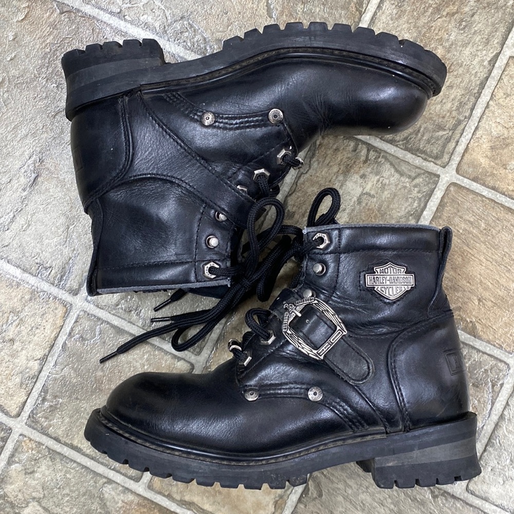Harley-Davidson Black Leather Combat Moto Boots